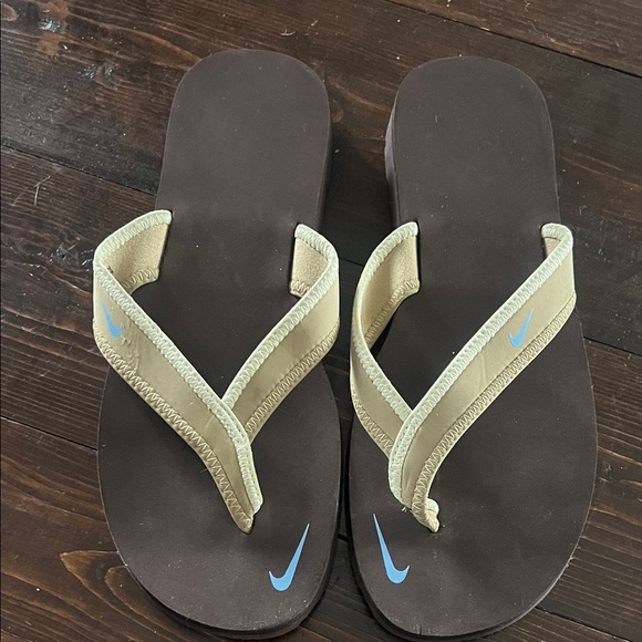 Nike Shoes - Nike Tan and Brown Sandals with Blue Accents